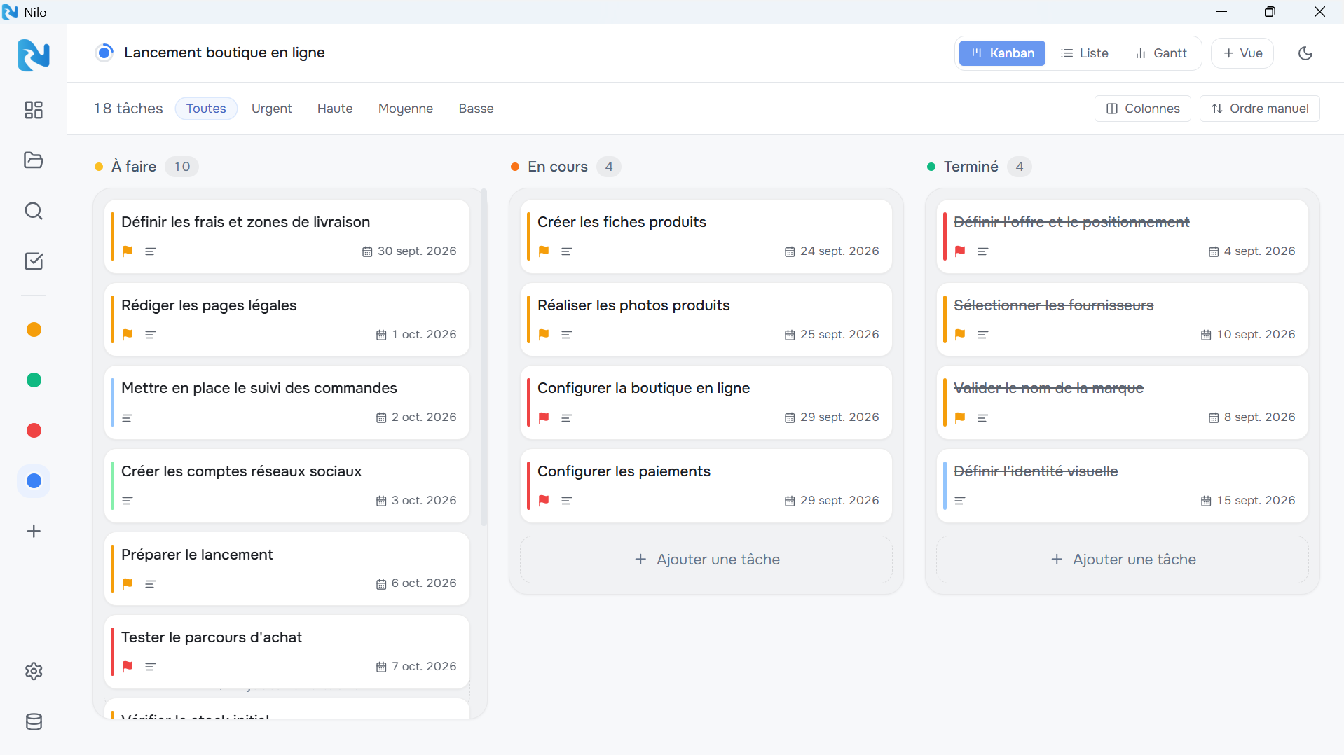 Nilo — vue Kanban