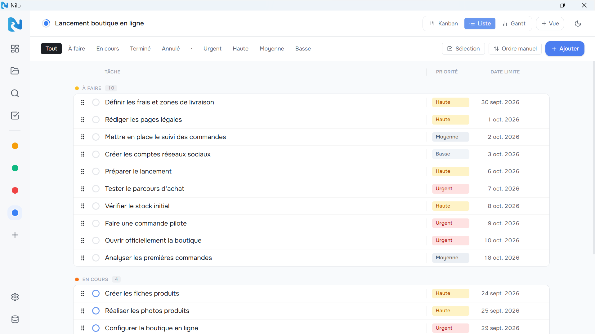 Nilo — vue Liste